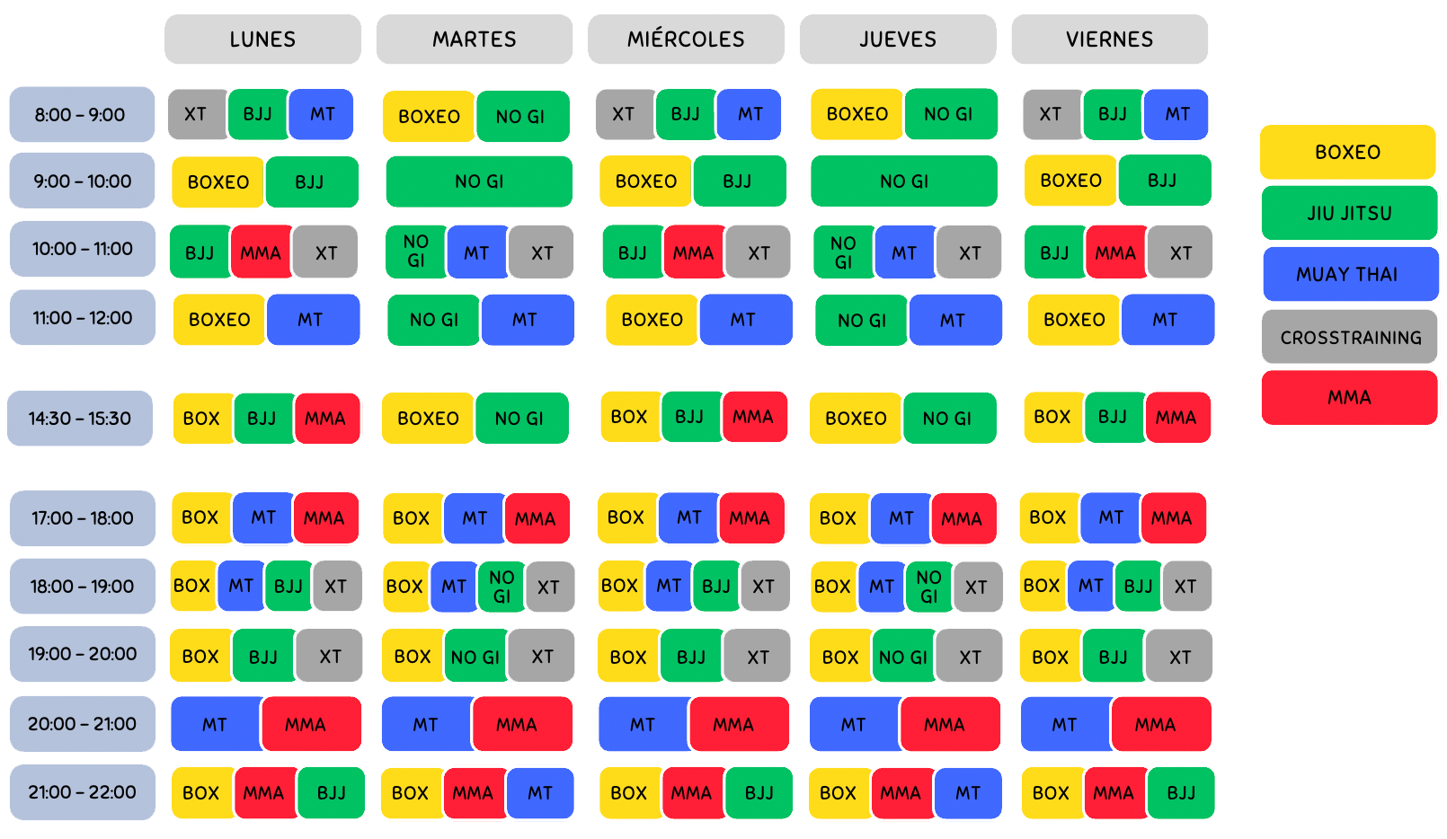 horaria de clases en Leganés
